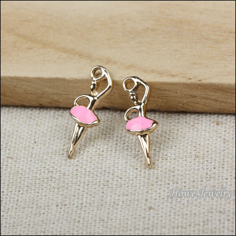 80pcs High Quality  fashion gold plated enamel Charm pink Ballet Girl Pendant  fit European Necklace  DIY Metal Jewelry Findings