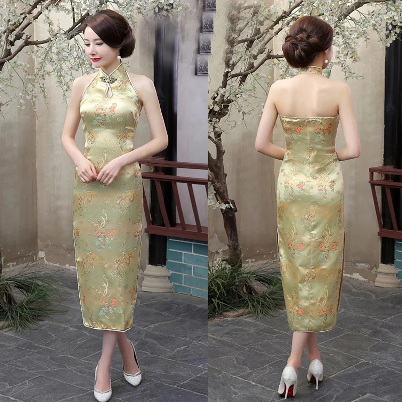 Sexy New Burgundy Women's Evening Party Dress Brand Chinese Backless Bridesmaid Cheong-sam Long Cheongsam Qipao S-XXXL 0115052