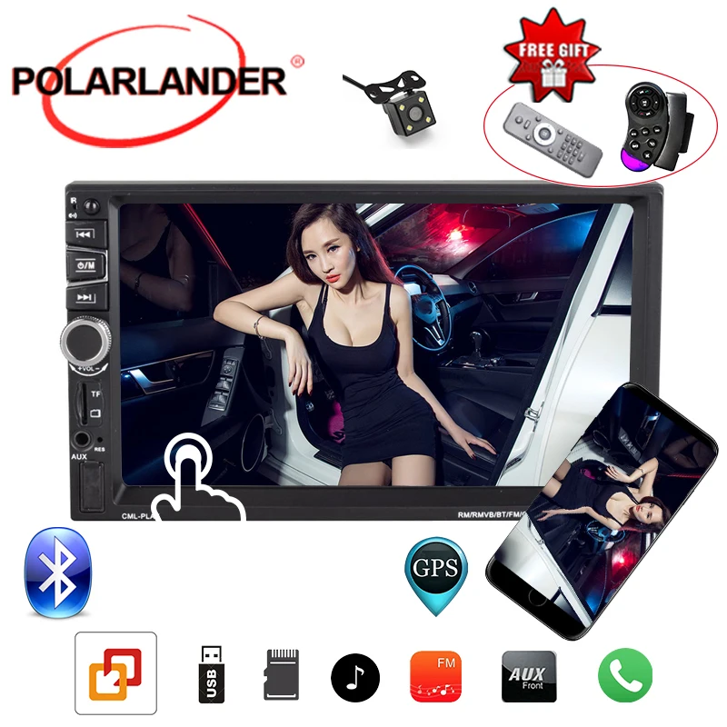 

7" 2 Din Vehicle Car Radio FM Multimedia Rear Camera Mirror Link For Android MP5 Player GPS Navigation Bluetooth Stereo HD Audio