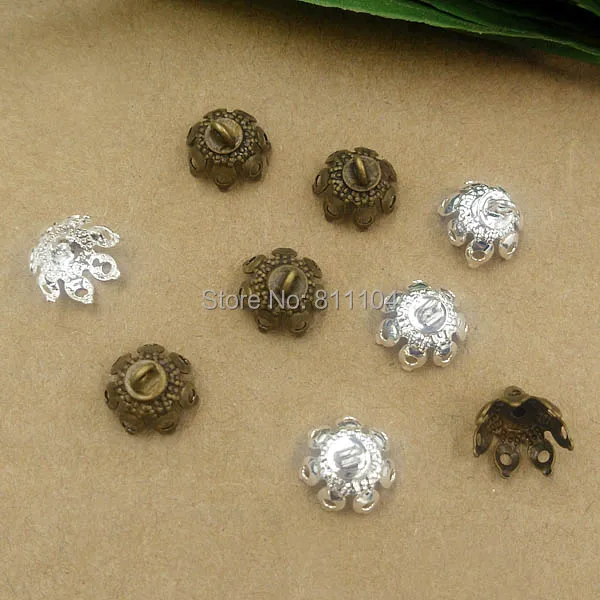 9mm Bell Bead End Caps Flower Charms with Loop 7 Filigree Prong Legs DIY Jewelry Findings Multi-color Plated Brass Metal