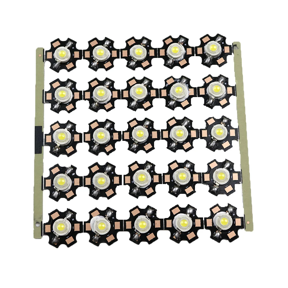 Imagem -02 - Lâmpada de Led de Alta Potência 50 Peças 1w 3w Branco Quente 3500k 6500k Chip de Luz de Cristal Diodos com 20 mm Dissipador de Calor al Star Base Pcb