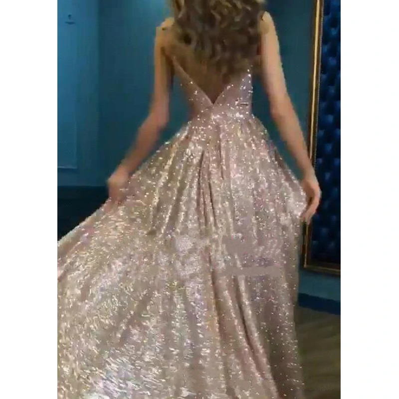 Vestido de fiesta de lentejuelas con tirantes finos, ropa de fiesta Formal con Espalda descubierta, fruncido, 2021