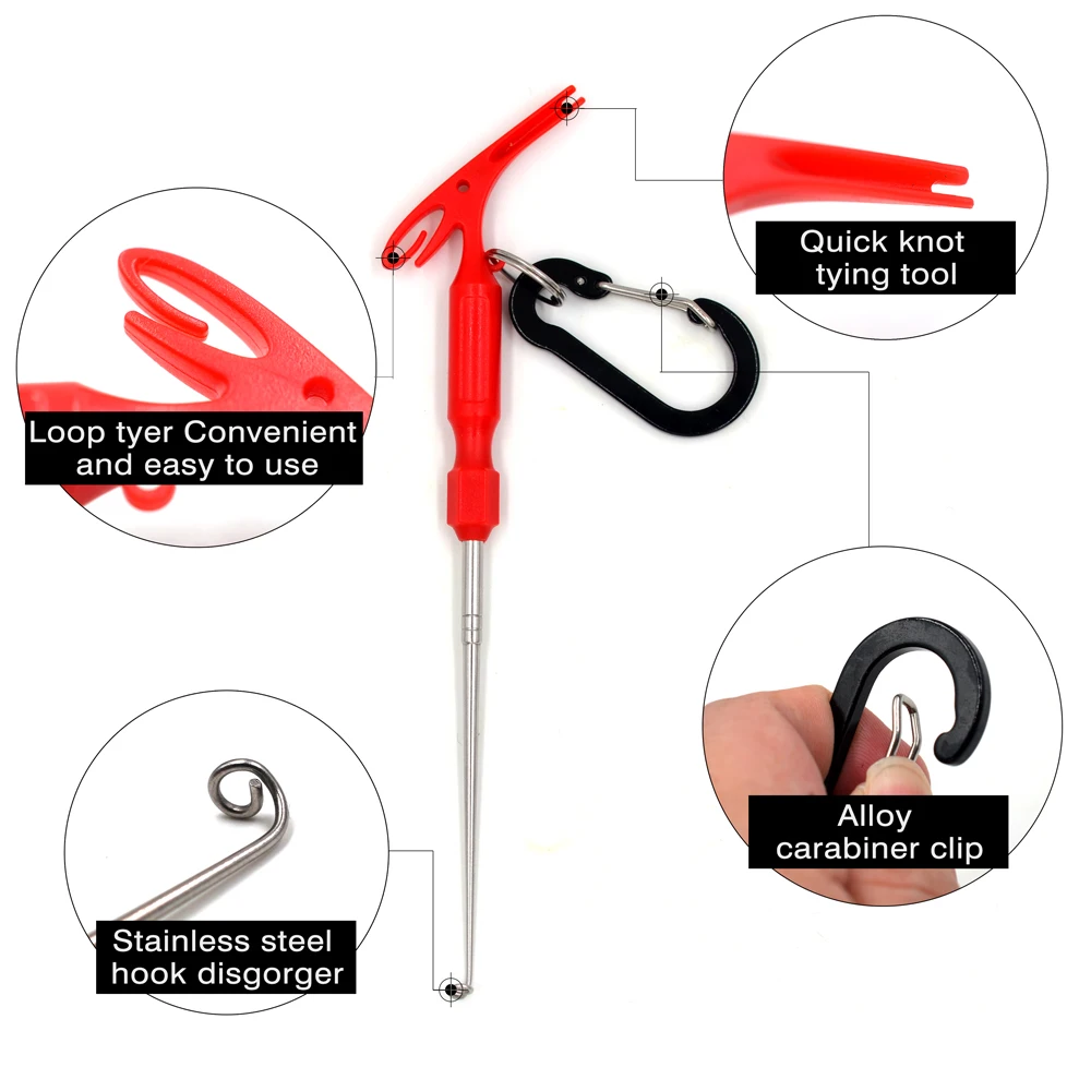 MNFT Fishing Universal Fly Nail Knot Tying Tools Hook Remover Quick Knot Tying Loop Knot Tyer Tool and Carabiner Clip