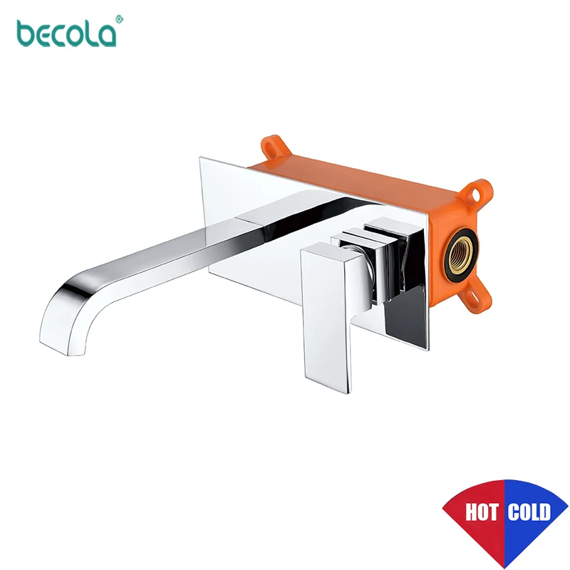 BECOLA Bathroom Faucet Basin Sink Tap Wall Mounted Chrome Brass Mixer With Embedded Box Torneira Concealed Basin Faucet B-325