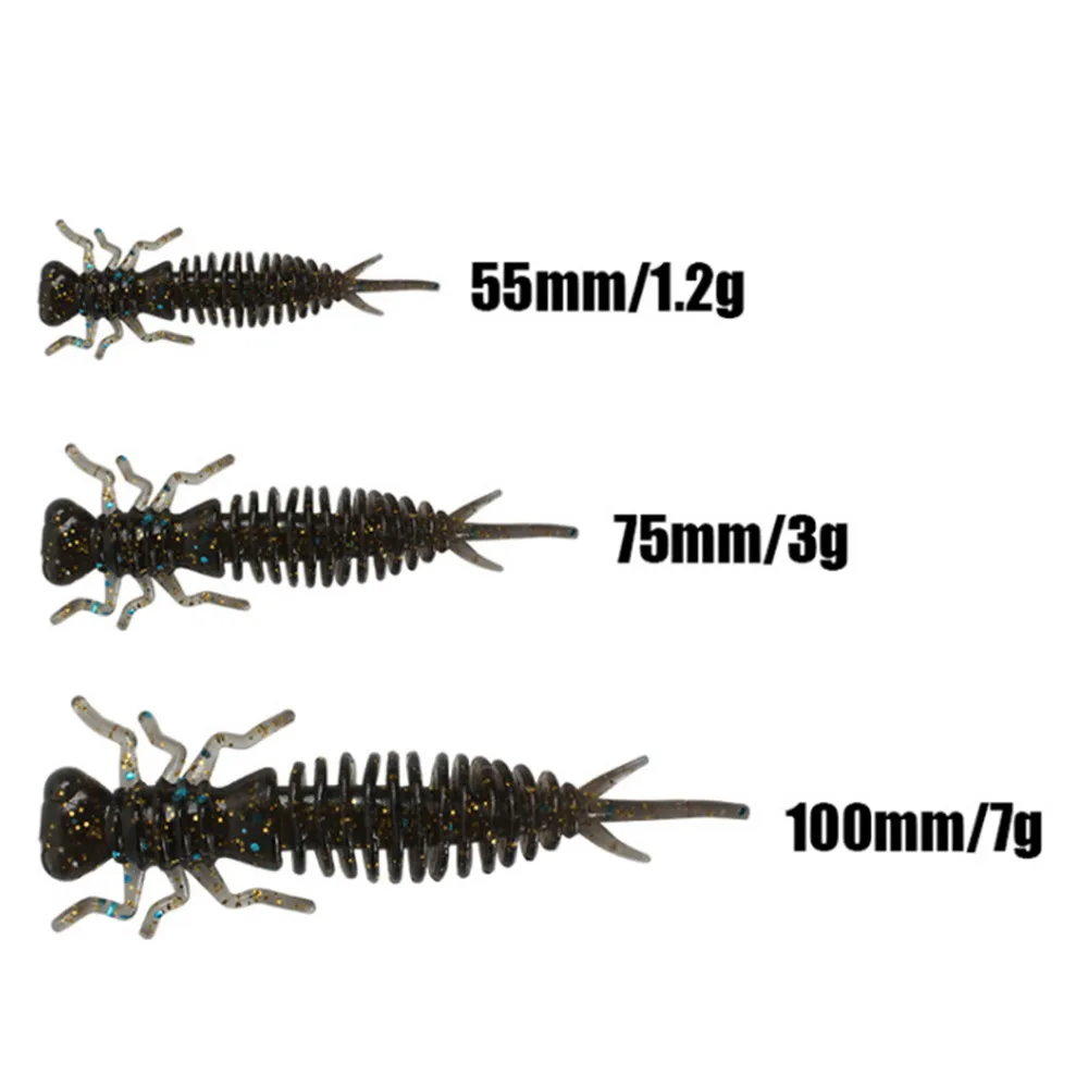 Iscas larva macias de silicone artificial, isca de pesca de minhoca 55mm 75mm 100mm