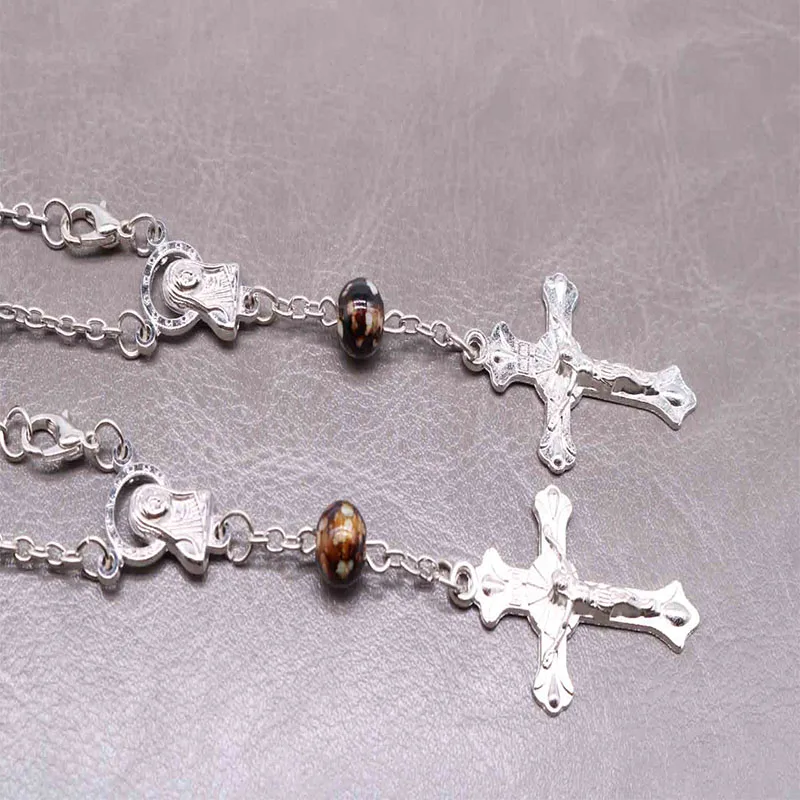 Cross Pendant Bracelet Black Crystal Rosary Christ Cross Baptist Rosary 48 Pieces /8mm