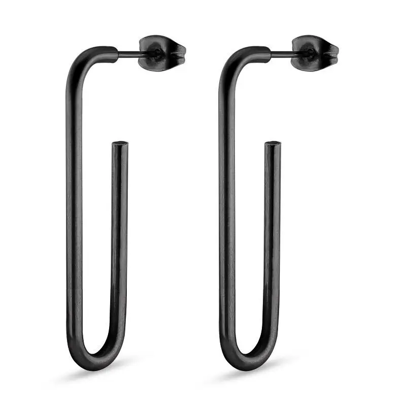 Wholesale Jewelry -- 316L Titanium steel Black Paperclip Drop Earrings For Women Men Fashion Jewelry Gold Color