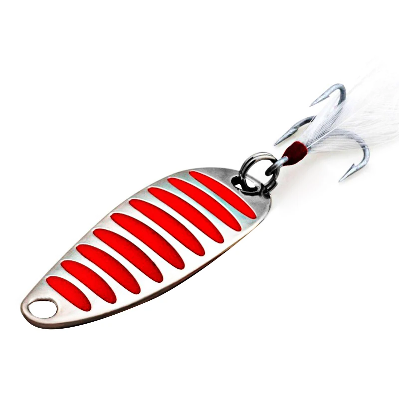 Fishing Lure Spoon 2g 5g 10g 15g 20g Gold Silver Fish Bait Sequins Noise Paillette With Feather Treble Hook Hard Metal Lure