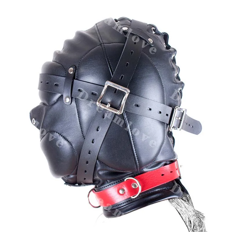 Kinky Soft Padded Leather Locking Role Play Sensory Deprivation Hood Head Enclosure Fetish Costume