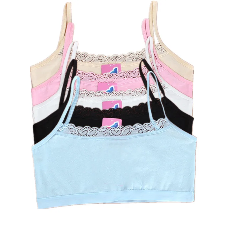 Girls Bra Camisole Kids Underwear Model Pure Cotton Solid Color Lace Small Children Vest Bras Child Underclothes Undies