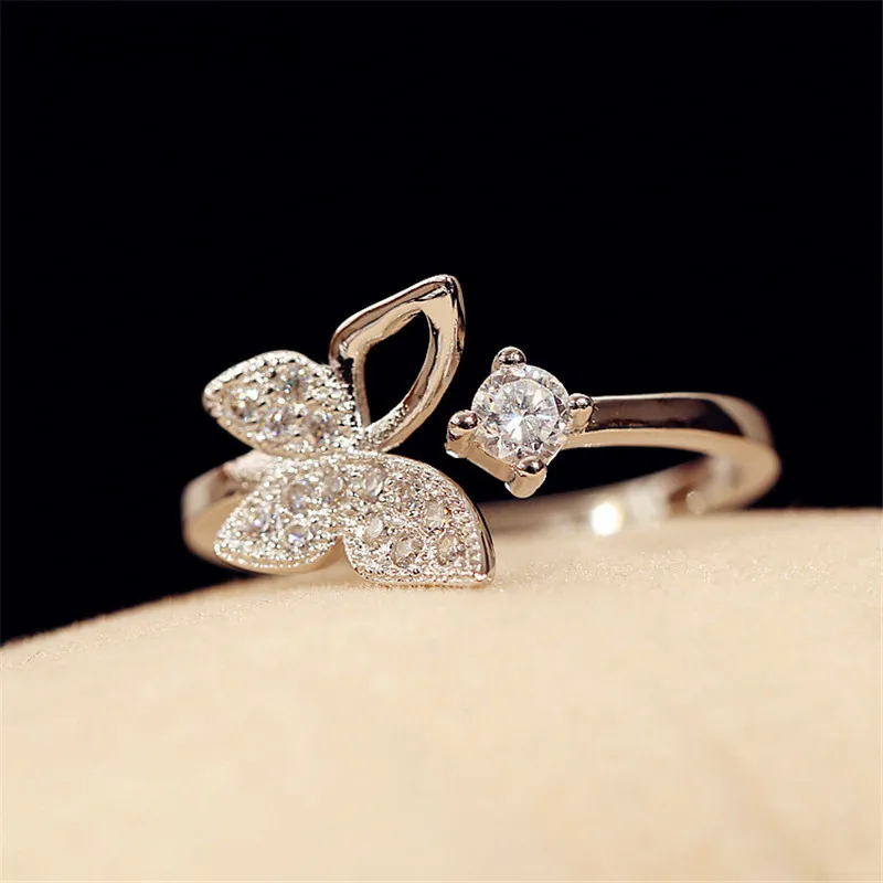 Uini-Tail hot new 925 Tibetan silver sweet butterfly micro-insert opening ring Korean fashion tide flow cute high quality  JZ040