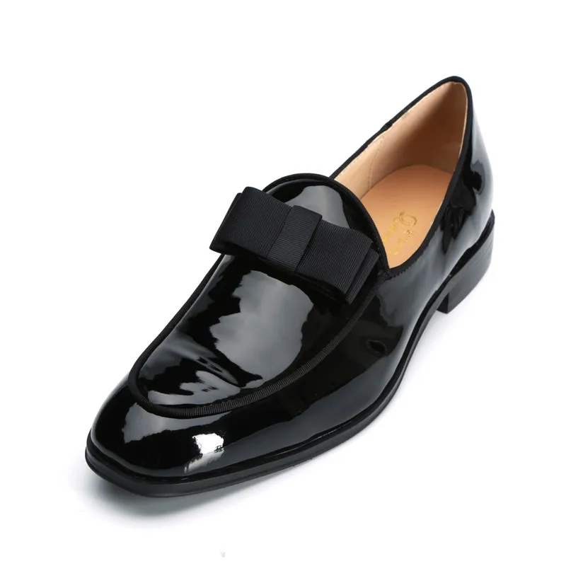 

Party Men Dress Shoes Patent Leather Man Shoe Bowknot Slip-on Oxfords Belgian Black Wedding Handmade Men Shoes