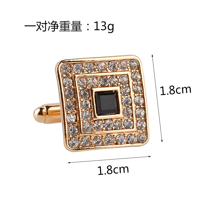 High Quality Classic Luxury Rhinestone Crystal Square Custom Enamel Men\'s Cufflink Male French Shirt Cuff links Wedding Jewelry