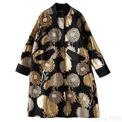 Embro Mill Vintage royal spring autumn coat woman elegant lady loose black/blue floral beading trench coat female M-XXL