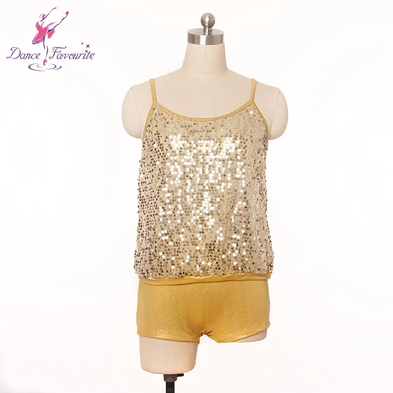 

Tap/Jazz Dance Costumes Gold sequin mesh bodice top layer dance costume bikeshort dress girl /women tap/jazz costume