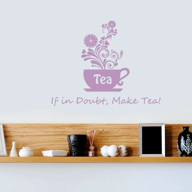 Floral Tea Wall Stickers Phrase If In Doubt Make Tea Cup Kitchen Cafe Home Vinyl Decal Sticker