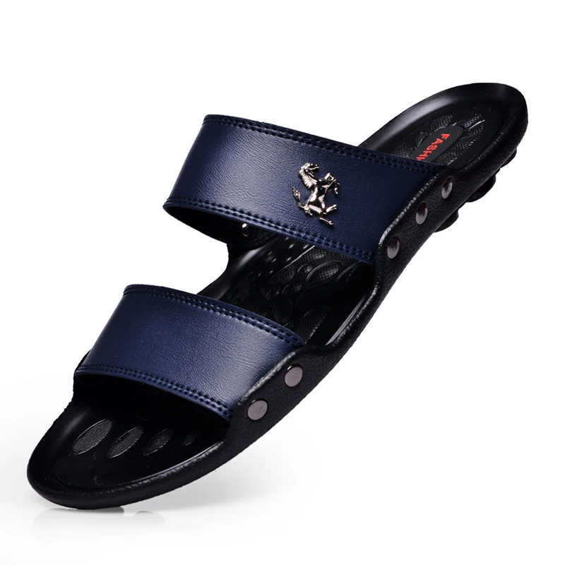 Leather Summer Slippers Men 2024 Fashion Brand Men Beach Slippers Sandals Men Shoes Flip Flops slides sandalias hombre