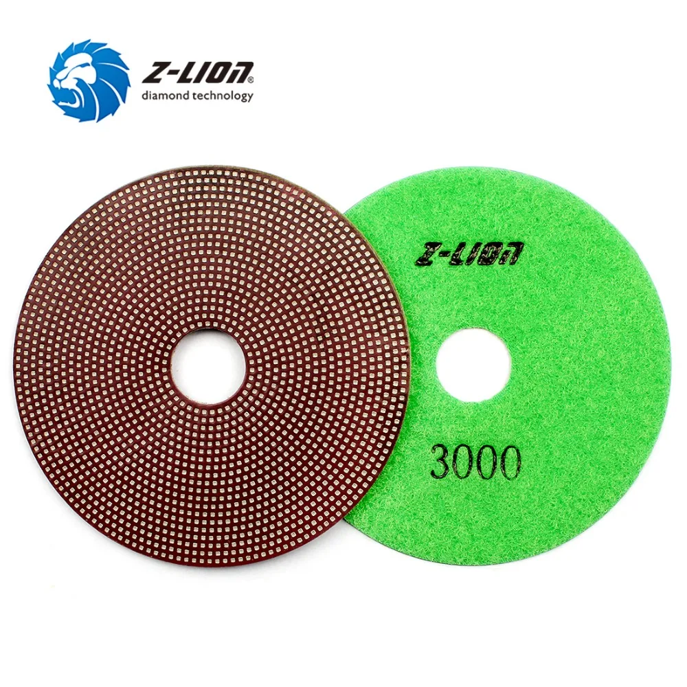 Z-LION 3pcs Diamond Electroplated Polishing Pads 4inch grit 800/1500/3000 Flexible Diamond Sanding Disc for Glass Tile Stone