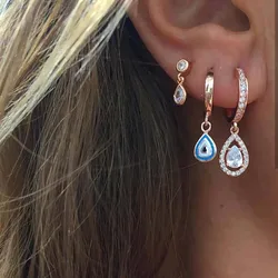 Rose gold silver color enamel Cubic zirconia tear drop fashion jewelry multiple piercing women fashion earring