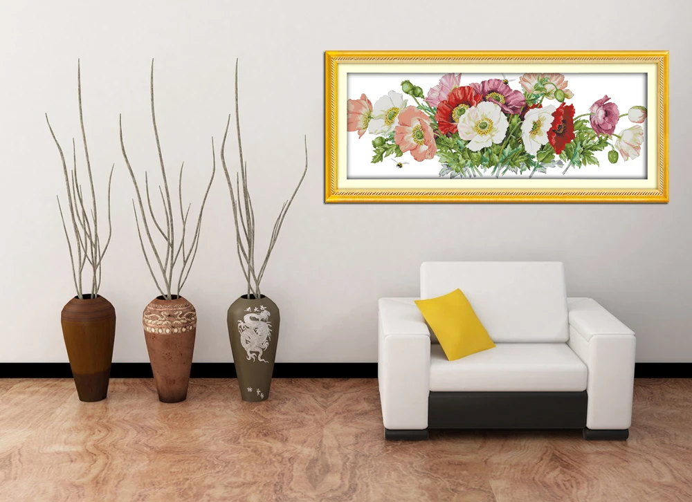 Joy Sunday Poppies Patterns Needlework DIY Cross Stitch Sets for Embroidery Kits Counted Cross-Stitching Wall Home Decoration