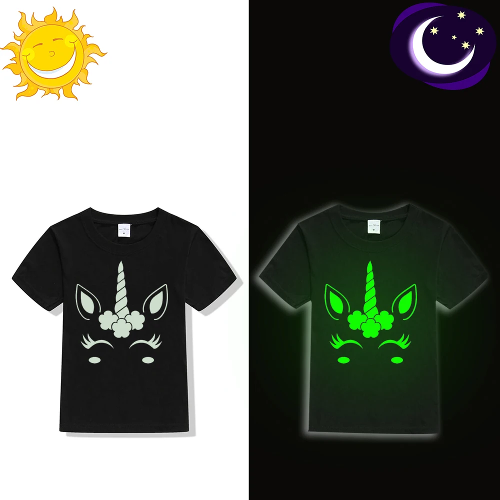 Unicorn Glow In Dark Kids T Shirt Luminous Children Summer Tshirt Toddler Girl T-shirt 2 3 4 5 6 7 8 9 10 11 12 Years 49D2 49D3