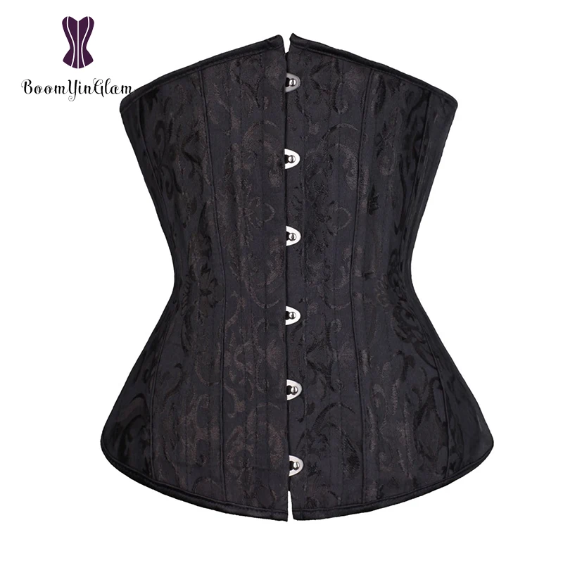 

Plus Size Longline Jacquard 26 Spiral Steel Boned Underbust Corset Black Steampunk Bustier Top 2834#