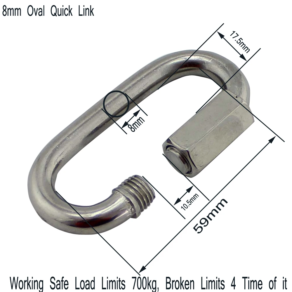 Stainless Steel 304/316 Screw Oval Quick Link Carabiner Ring for Chain 10pcs of M8