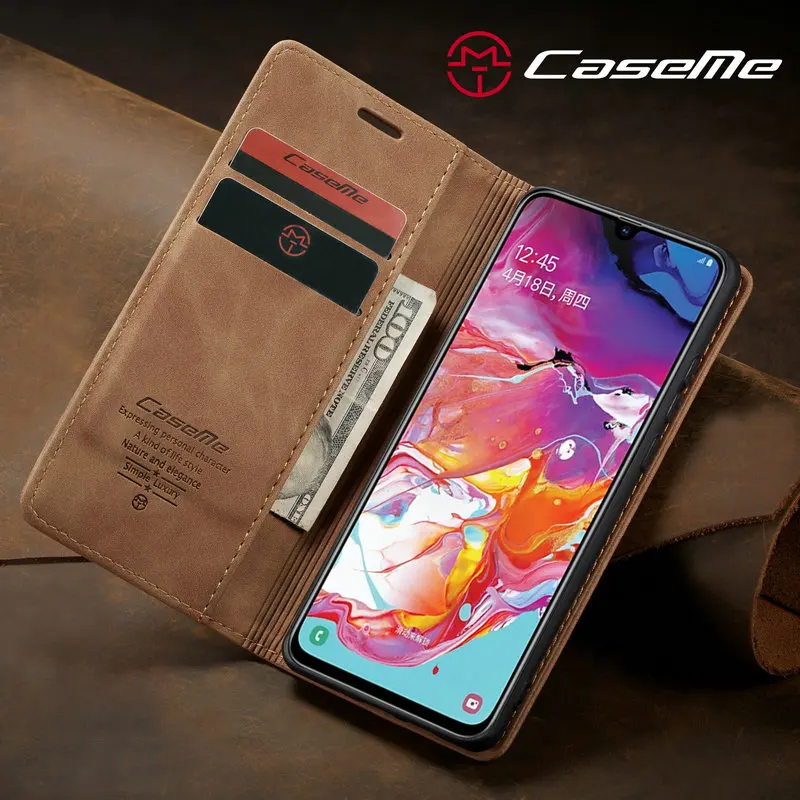 CaseMe Magnetic Phone Case For Samsung Galaxy A70 Retro Flip Wallet Leather Case For Samsung A70 Cover Luxury 360 Full Protect
