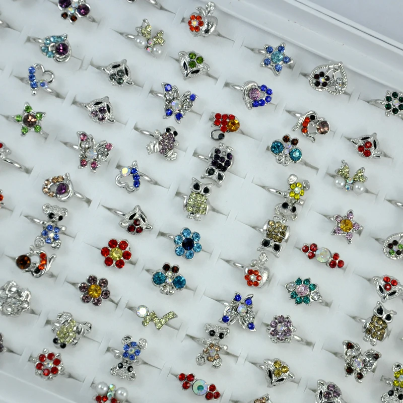 30Pcs Multicolor Acrylic Lovely Silver Plated Adjustable Rings For Women and Girls Fashion Wholesale Cheap Jewelry Lots LR053