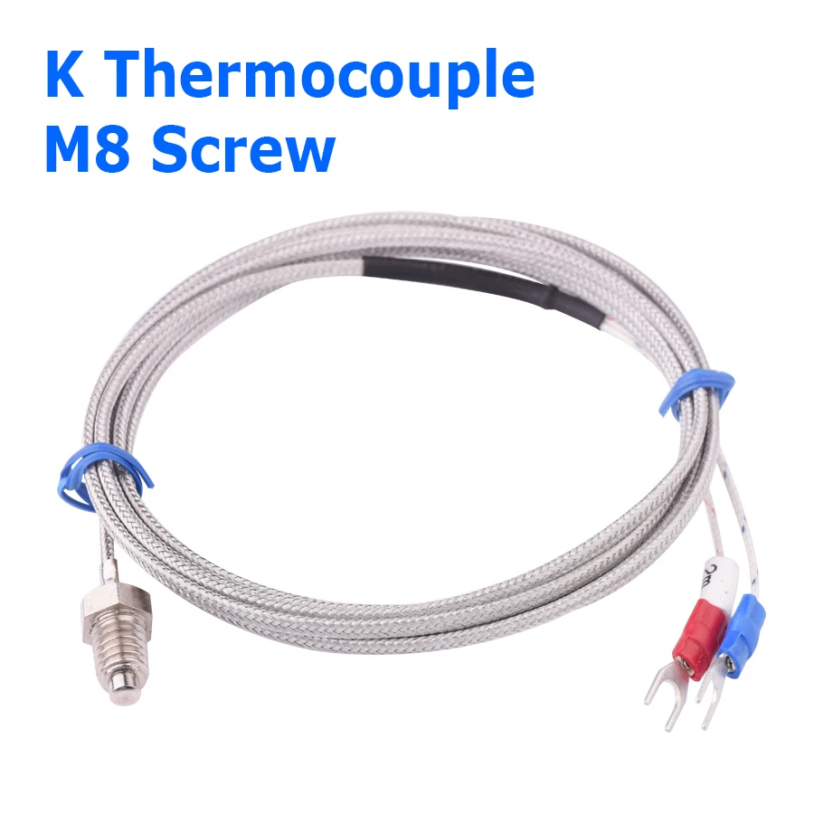 M8 Screw Type Probe Thermocouple K Temperature Sensor 0~500'C 2m Cable Wire for Industrial Temperature Controller Measuring