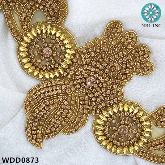 

(30PCS )Wholesale bridal hand beaded sewing crystal rhinestone applique iron on for wedding dresses WDD0873