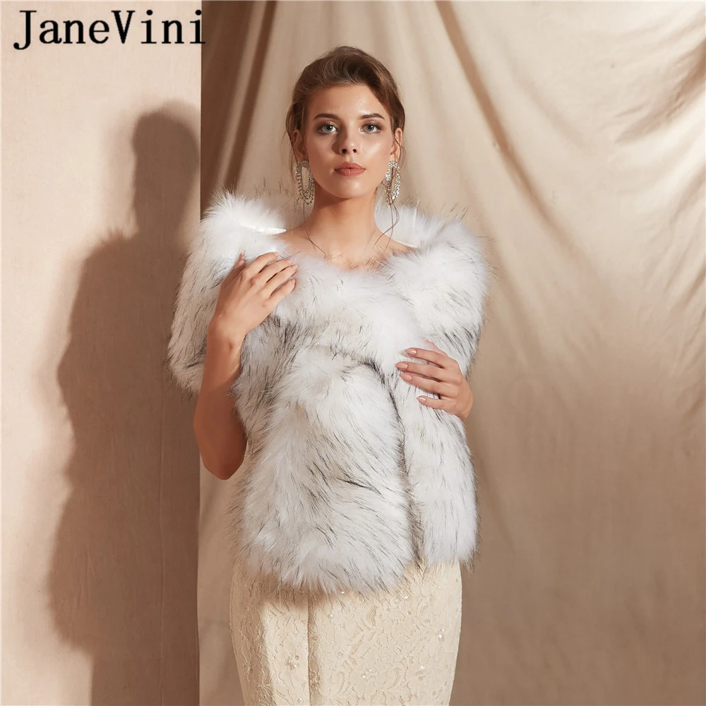 

JaneVini 2019 Elegant Soft Winter Faux Fur Stole Bridal Wedding Wraps and Shawls Warm Women Cape Cloak Evening Party Accessories