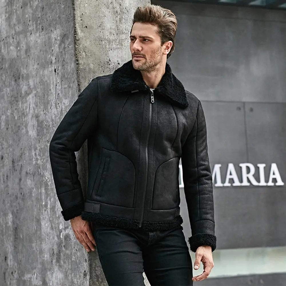 

Men's B3 Shearling Jacket Coat Men's Turndown Collar Short Jacket Men's Motorcycle Jacket