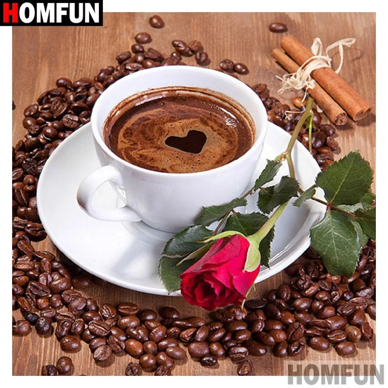 

HOMFUN Full Square/Round Drill 5D DIY Diamond Painting "Coffee cup flower" 3D Embroidery Cross Stitch 5D Decor Gift A16815