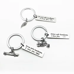 Driving Attention To Safety Husband Anniversary Gift Stainless Steel Safe Driving Tips Keychain Fashion Personality Keychain