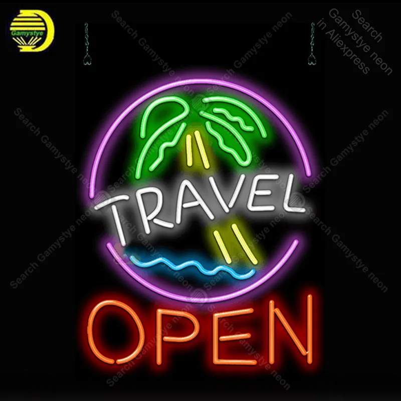 Travel Open Palm Tree Neon Bulbs Sign Handcraft light Sign Display Recreation Iconic Neon Light anuncio luminoso Supper Bright