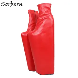 Sorbern Czerwony 40 cm Szpilki Krótkie Buty Kliny Buty Kobiety Grube Platformy Buty Damskie Cosplay Super Wysoka Kostka Wysokiej buty 36-46