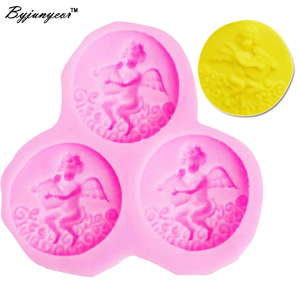 Byjunyeor F1199 Angel Playing UV Resin Silicone Mold Fondant Chocolate Candy Lollipop Crystal Epoxy Soft Clay Bake Tools