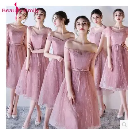 

Beauty-Emily Short Bridesmaid Dresses 2019 Sleeveless Tea-length Lace up A-Line Cheap Formal Ceremony Party Prom Dresses