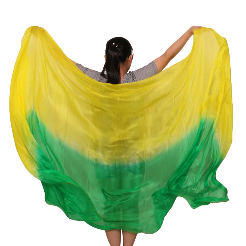 New 100% Silk Belly Dance Veil 5mm 250/270*114 cm Gradient Colors Yellow+Green Hand Dyed Belly Dance Silk Veil Can Be Customized