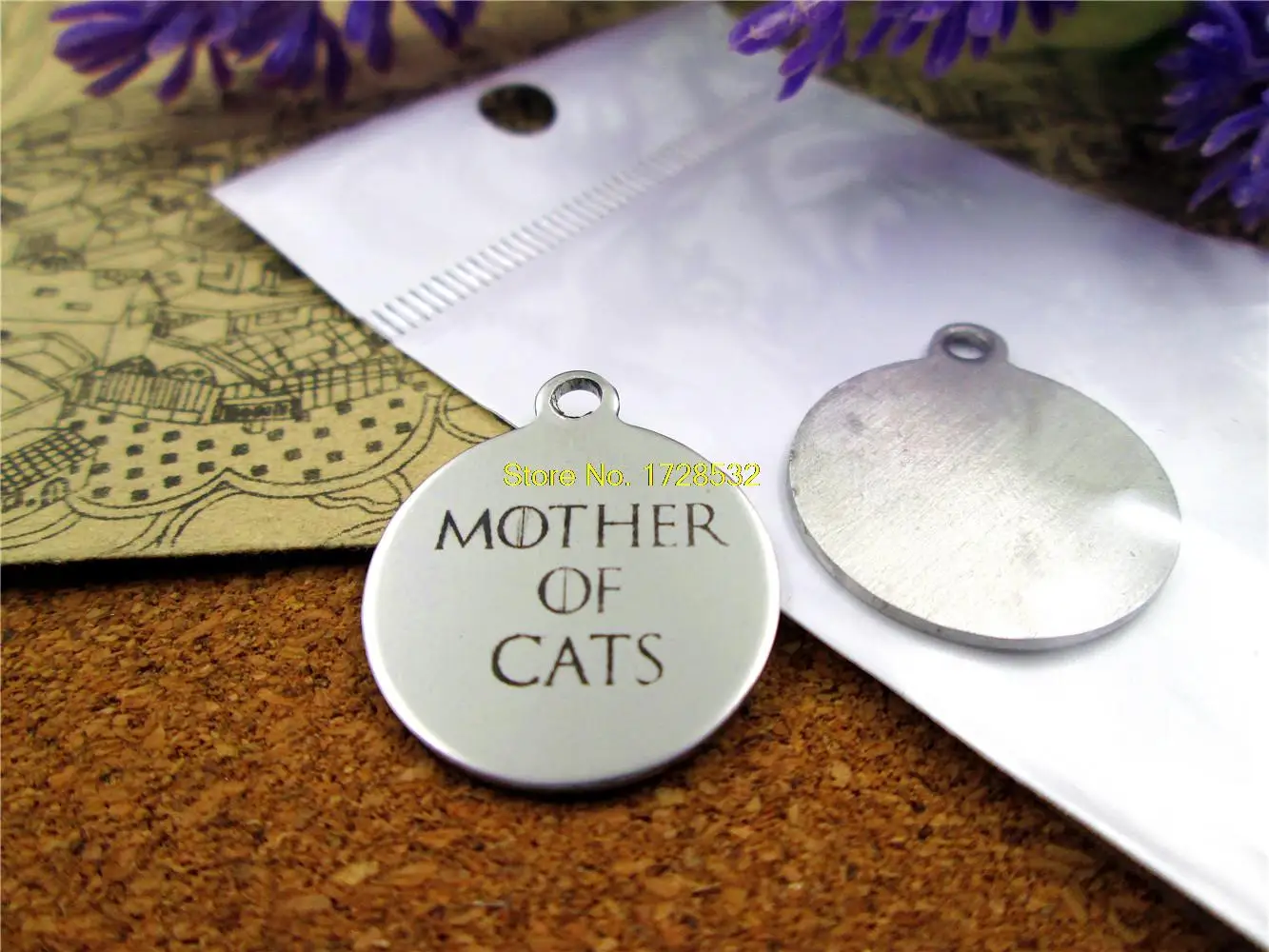 

20pcs--20mm stainless steel circle round "MOTHER OF CATS"one side DIY Charms Pendants