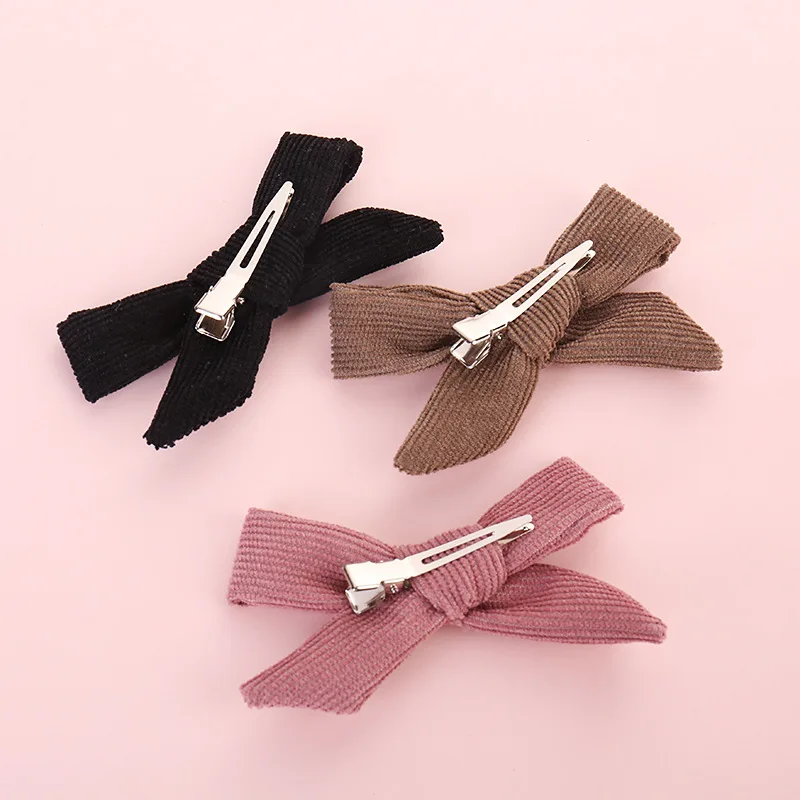 2018 Winter Corduroy BOW Hair Clip or Headband, Hand Tied Bow Nylon Headbands, Baby Shower Gift, Girls Hair Accessories