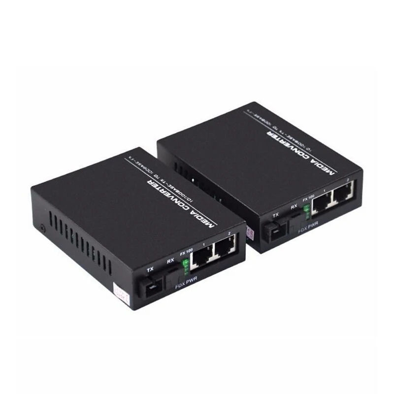 

High Quality 1Pair 10/100/1000Mbps Fiber Optical media converter 1 optical port and 2 RJ45 Netlink 25KM Fiber Transceiver