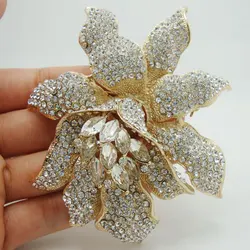 TTjewelry Bride Fashion Orchid Flower Clear Rhinestones Crystal Bride Wedding Brooch Pin