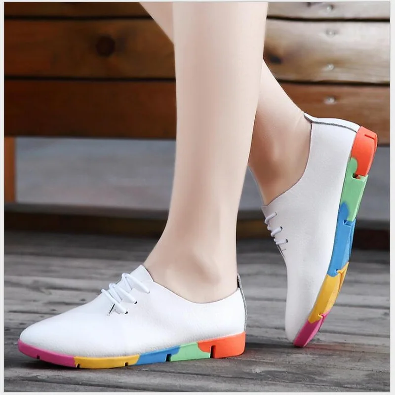 2021 Spring Autumn Split Leather Shoe Women Flat Small White Shoes Pointed Toe Casual Nurse Shoes Flat Student Shoes