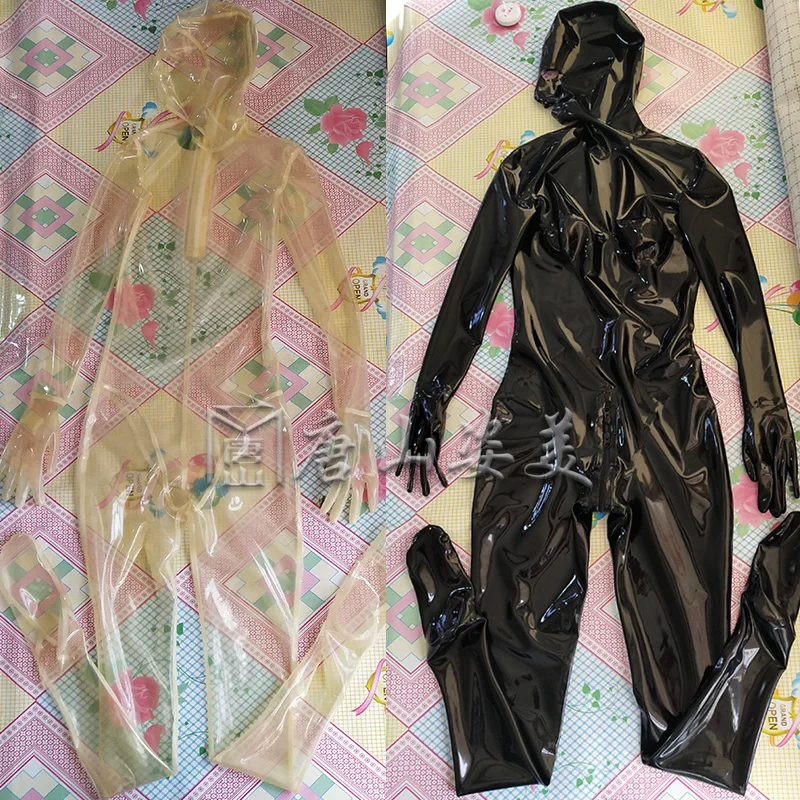 LATEX CATSUIT TRANSPARENT Full Cover Latex UNITARD WITH MASK GLOVES SOCK