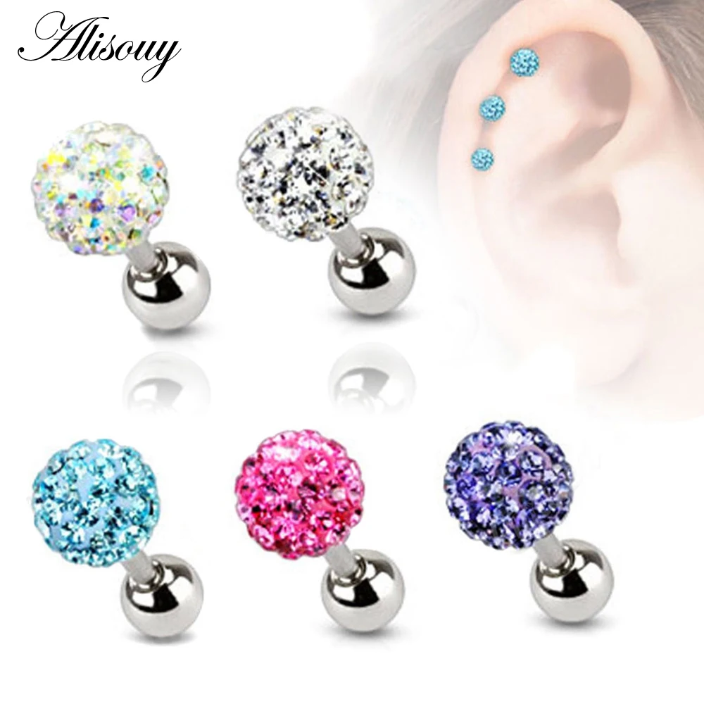 2Pcs 3 4 5mm Crystal Ball Earrings Surgical Steel Ear Plugs Eyebrow Piercings Women's Ear Studs Screw Percing Body Jewelry