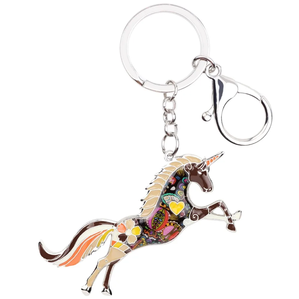 Bonsny Enamel Alloy Horse Unicorn Key Chain Key Ring Handbag Bag Charm Keychain Accessories New Fashion Animal Jewelry For Women