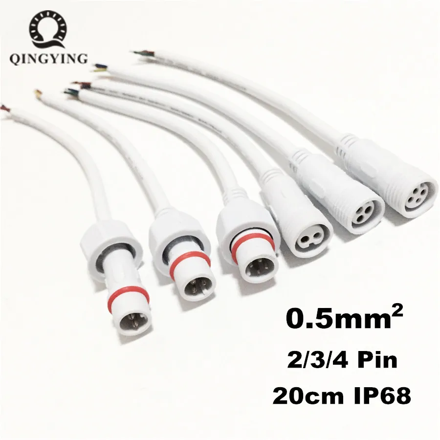 

10 Pairs Male Female Plug White Waterproof LED Connector 2pin 3pin 4pin With IP68 40cm 0.5(mm2) Cable For LED Strip Lighting