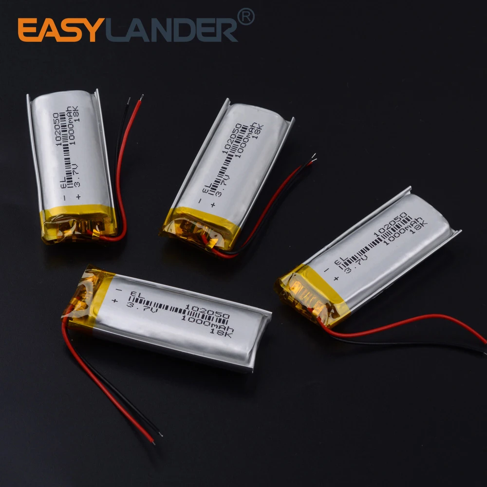 1000mAh lithium polymer lipo Rechargeable battery 3.7V 102050 With PCB For MP3 MP4 GPS PSP PDA BT Bluetooth Headset Speaker